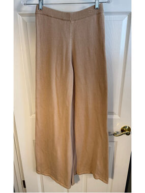 RAISED BY WATER Beige 100% Cotton Wide Leg Knit Lounge Pants - Size Small